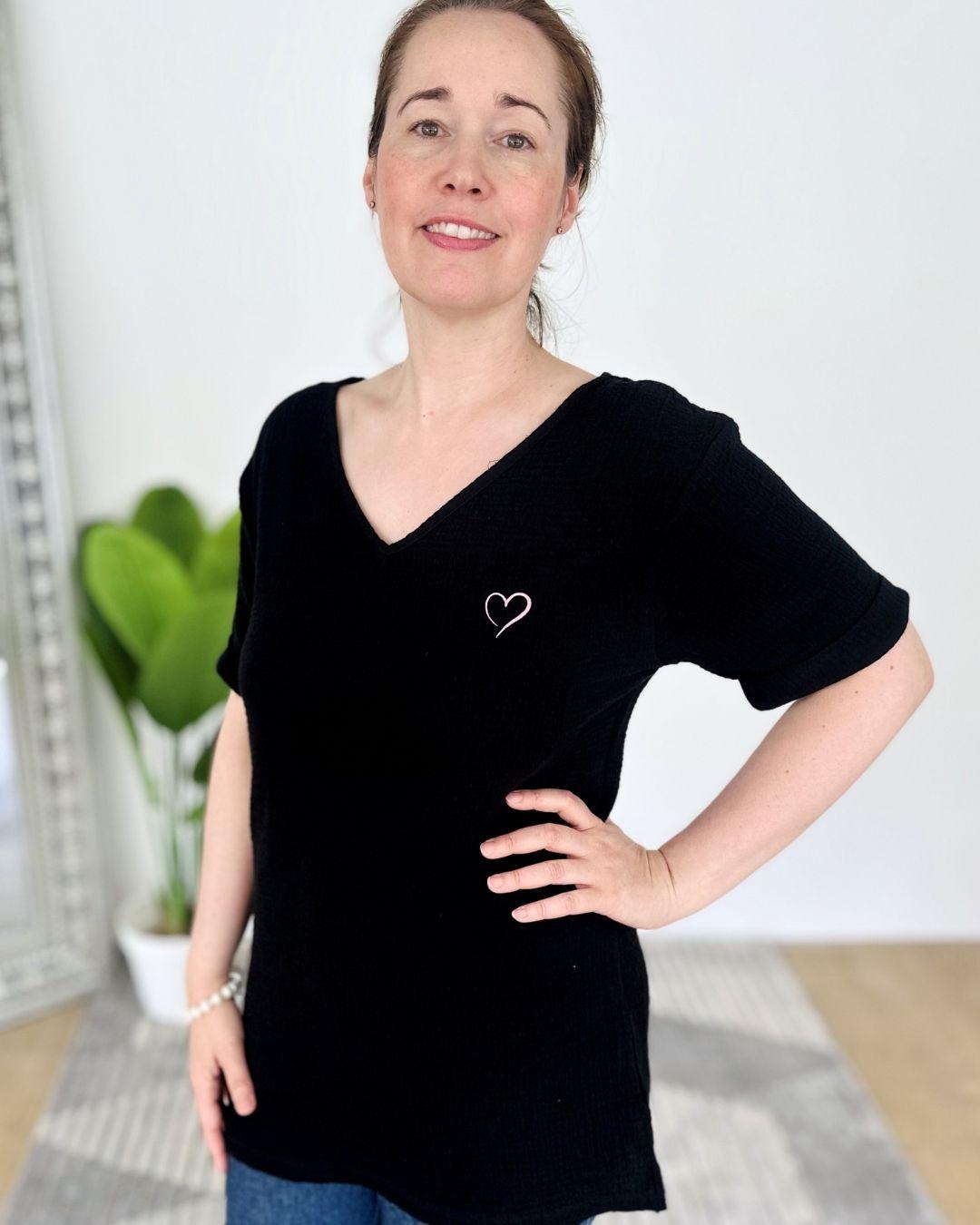 Herzlein® Musselin Tunika Shirt mit "Herzchen-Stick" Schwarz