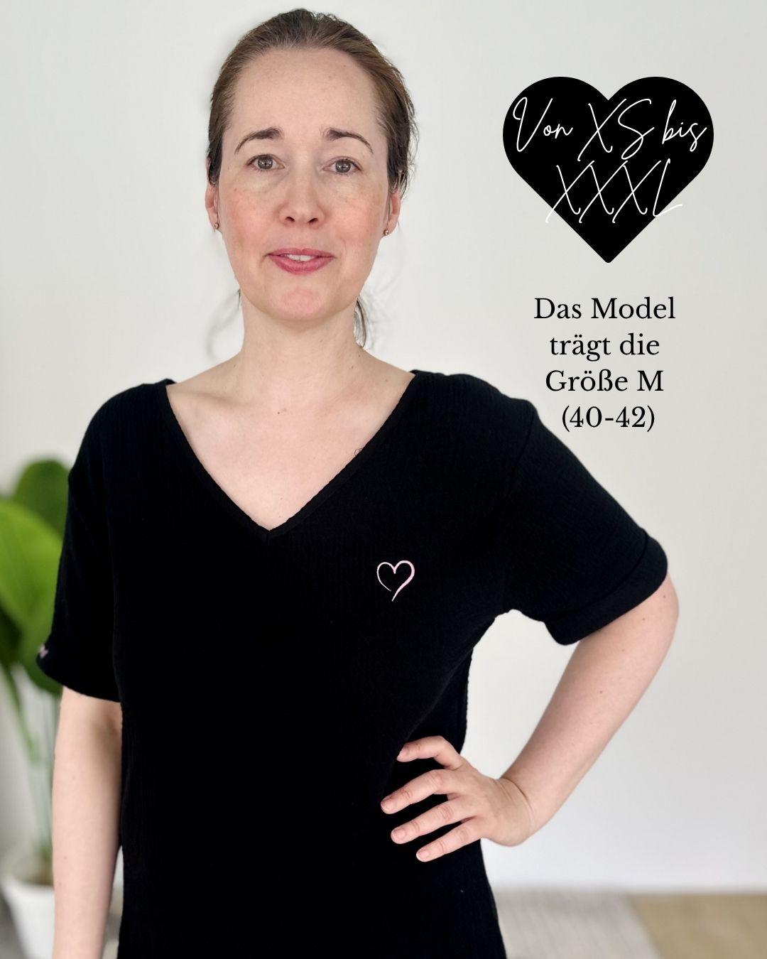 Herzlein® Musselin Tunika Shirt mit "Herzchen-Stick" Schwarz