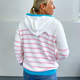 Herzlein Hoodie in Strick mit Streifen Strickpullover für Damen aus Baumwolle in Rosa und Blau