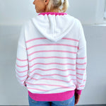 Herzlein Hoodie in Strick mit Streifen Strickpullover für Damen in Rosa und Pink Baumwolle