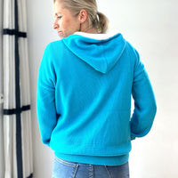 Herzlein Strickjacke aus Baumwolle Hoodie mit Reissverschluss mit Streifen gestreifter Kapuzenpullover in Blau und Weiss