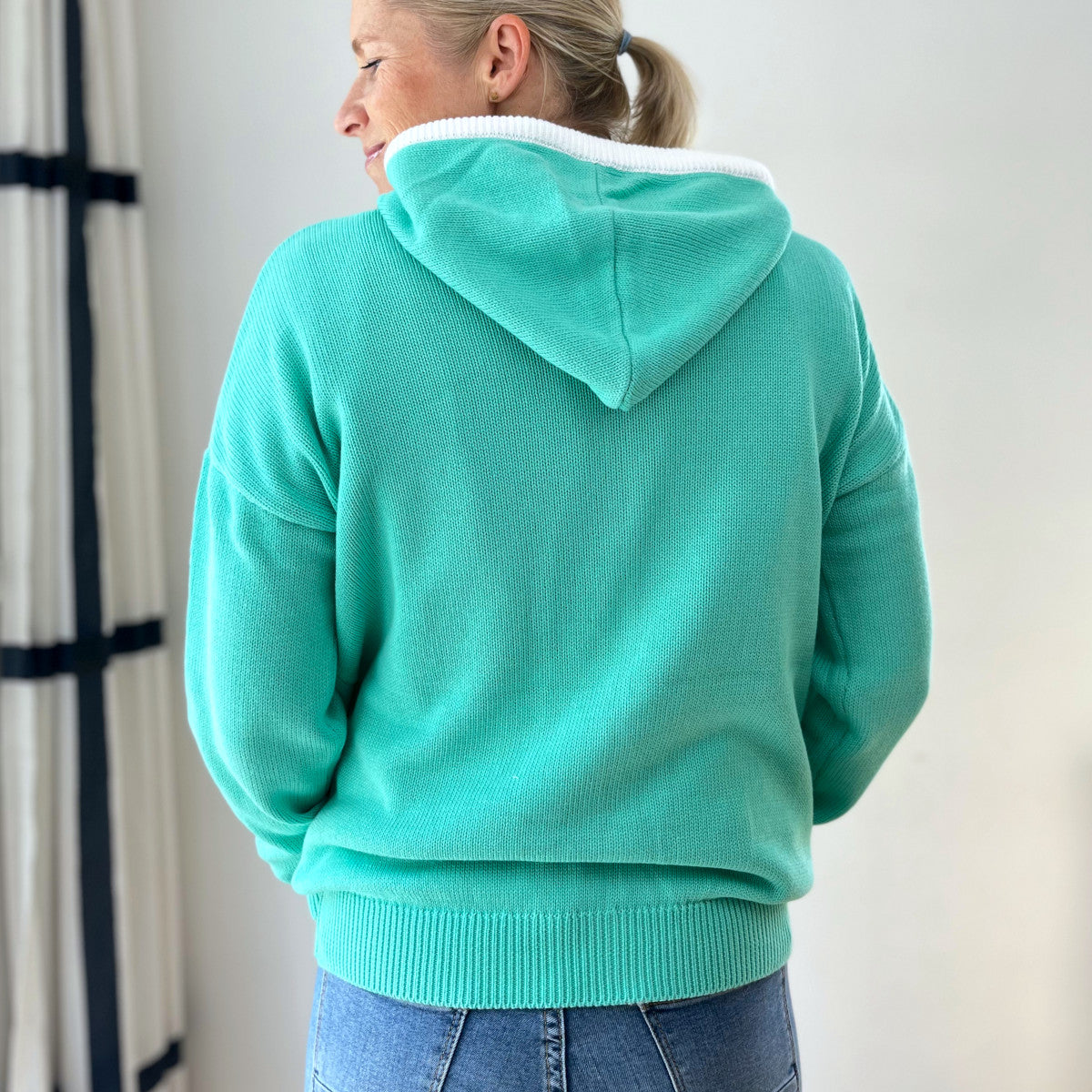 Herzlein Strickjacke aus Baumwolle Hoodie mit Reissverschluss Kapuzenpullover in Mint Grün