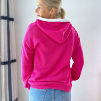 Herzlein Strickjacke aus Baumwolle Hoodie mit Reissverschluss Kapuzenpullover in Pink