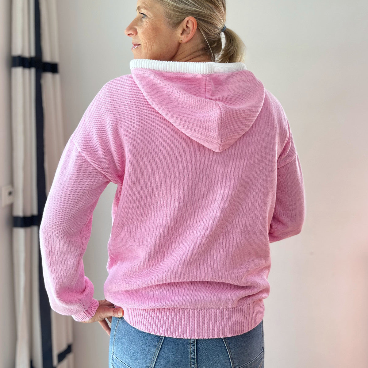 Herzlein Strickjacke aus Baumwolle Hoodie mit Reissverschluss Kapuzenpullover in Rosa