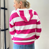 Herzlein Strickjacke aus Baumwolle Hoodie mit Reissverschluss mit Streifen gestreifter Kapuzenpullover in Pink und Weiss