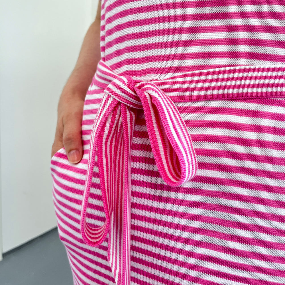 Herzlein gestreiftes Sommerkleid Strickkleid aus Baumwolle mit Streifen in Weiss und Pink