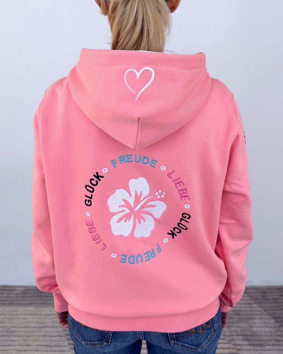 Herzlein® Sweatjacke "Freude Liebe Glück" in Coral