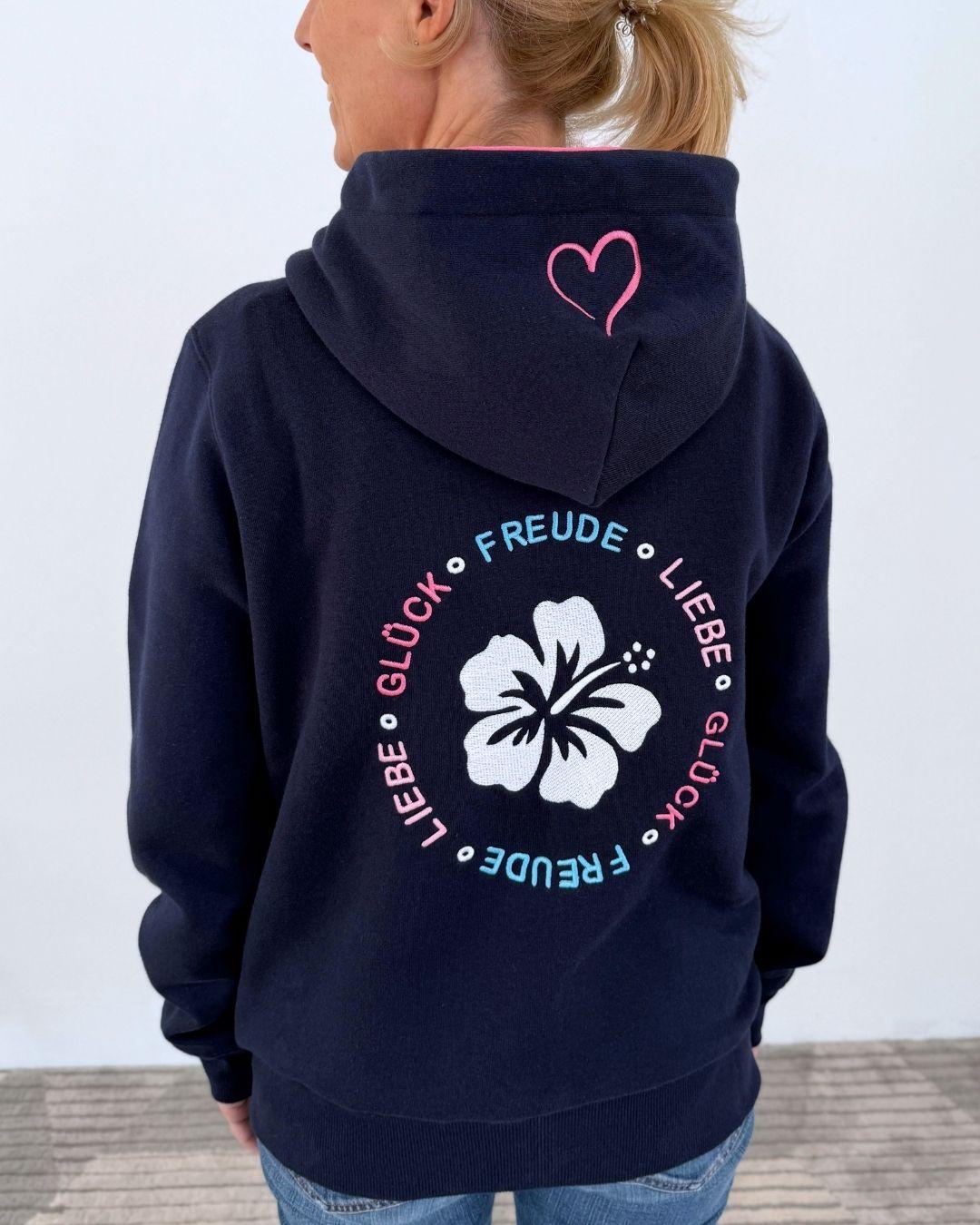 Herzlein® Sweatjacke "Freude Liebe Glück" in Navy