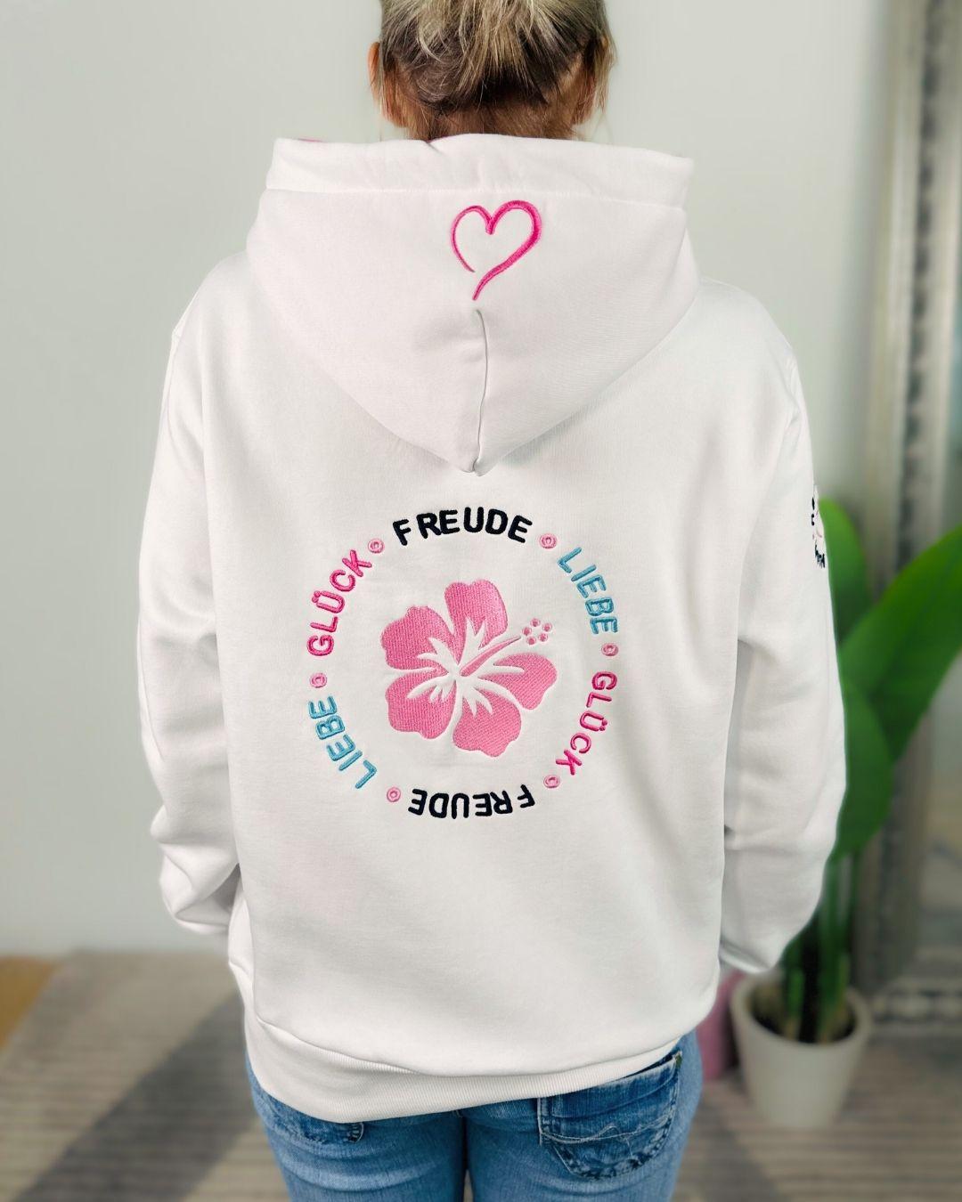 Herzlein® Sweatjacke "Freude Liebe Glück" in Weiß