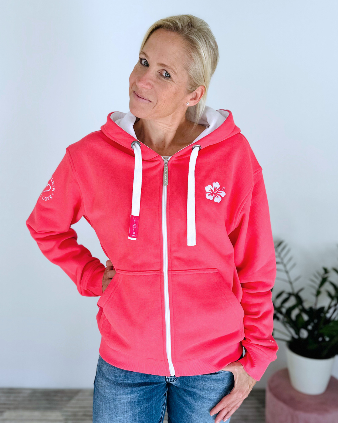 Herzlein® Sweatjacke "Freude Liebe Glück" in Erdbeer