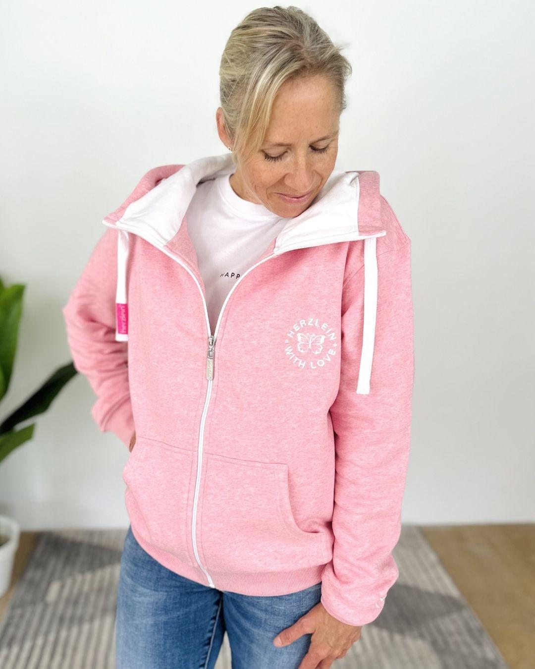 Herzlein® Sweatjacke "Glücklich" in meliertem Rosa