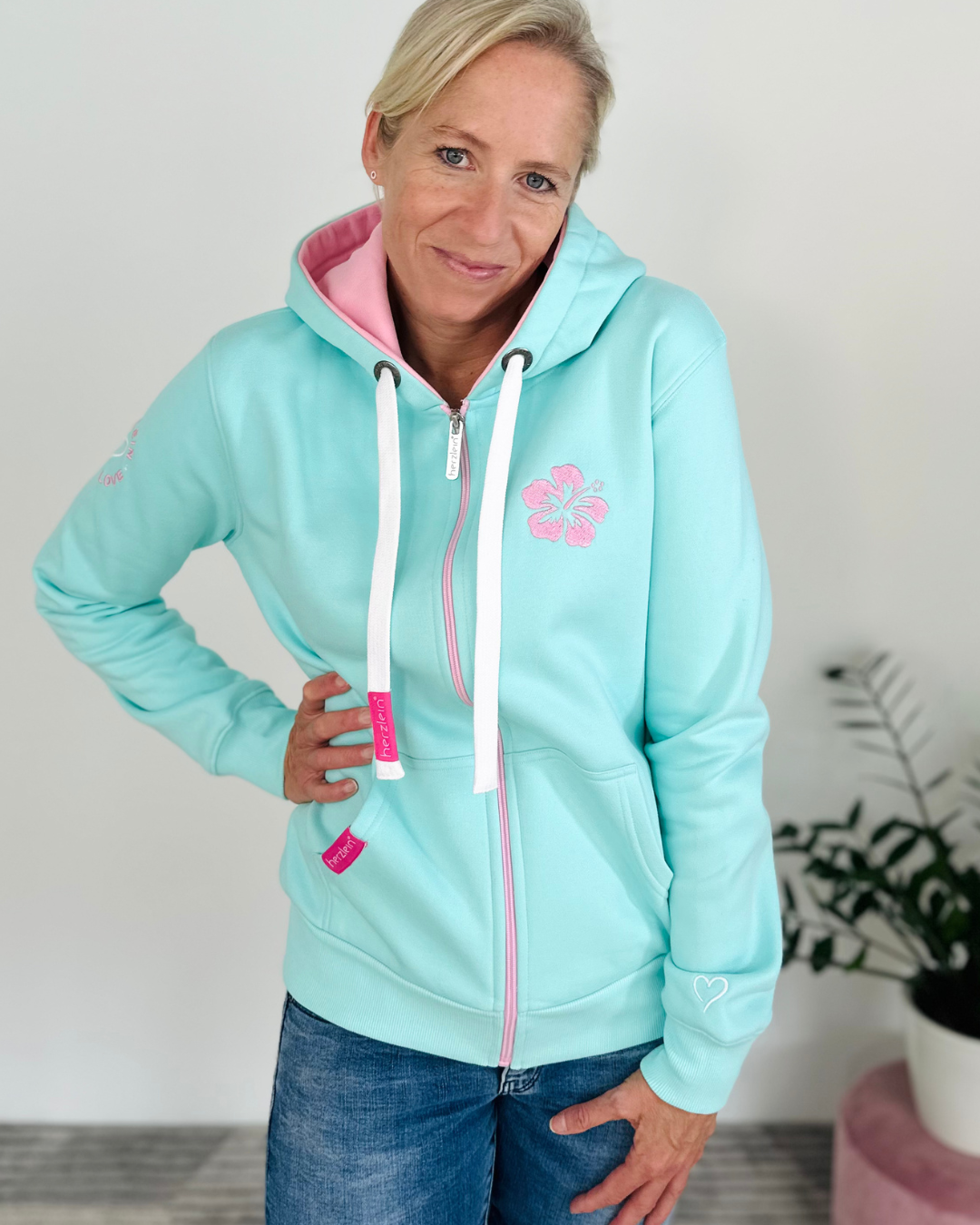 Herzlein® Sweatjacke "Happy Life" in Mint