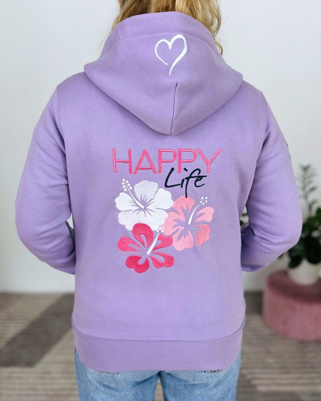 Herzlein® Sweatjacke "Happy Life" in Lavendel