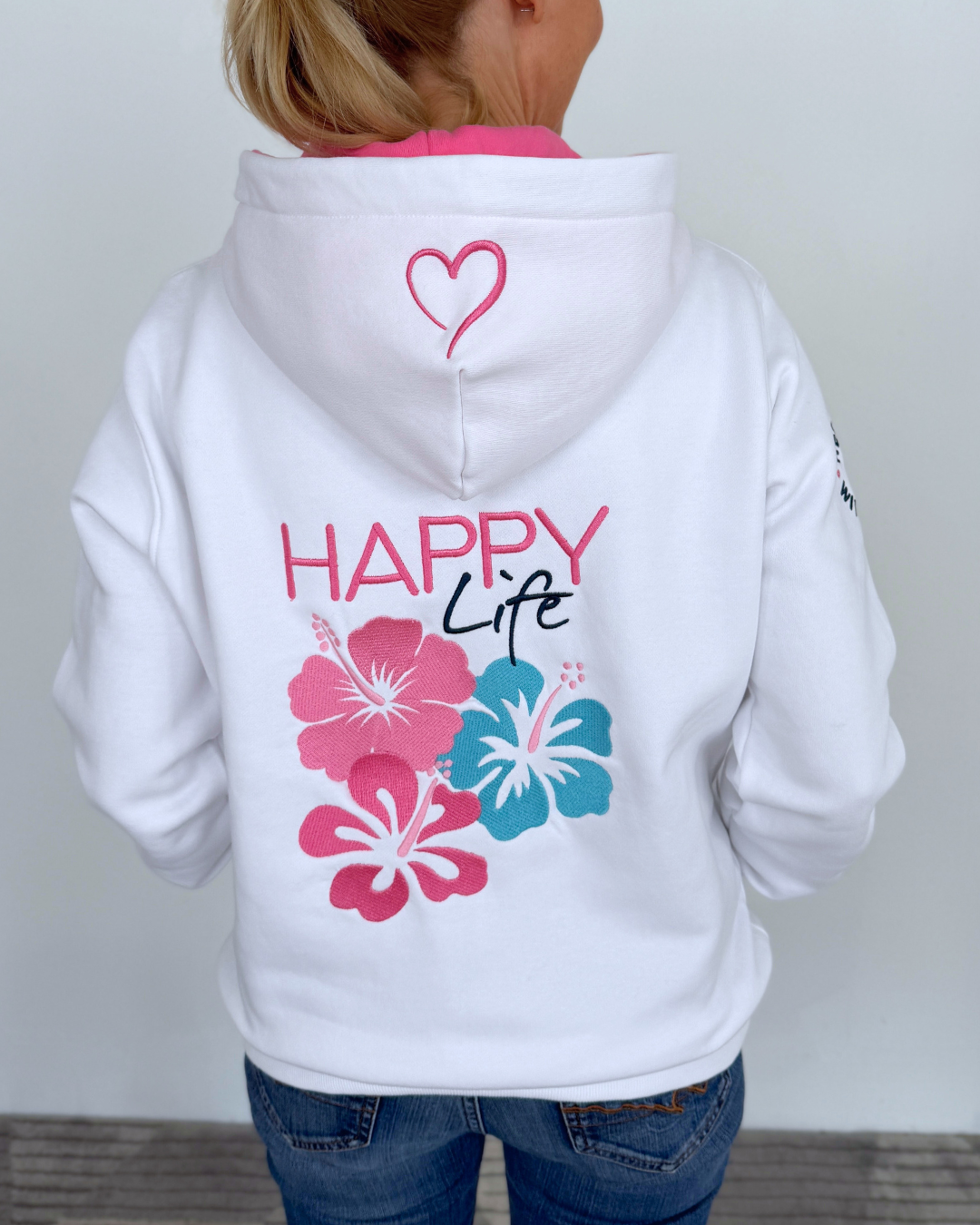Herzlein® Sweatjacke "Happy Life" in Weiß