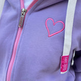 Herzlein Sweatjacke mit Kapuze und Reißverschluss aus Baumwolle Hoodie Kapuzenpullover für Damen Damenhoodie Herz Herzchen in Lila Lavendel