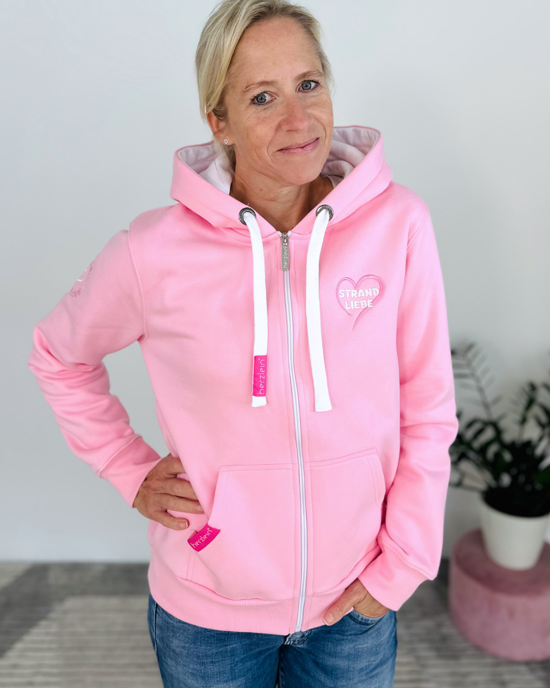 Herzlein® Sweatjacke "Strand Meer Sonne" in Rosa