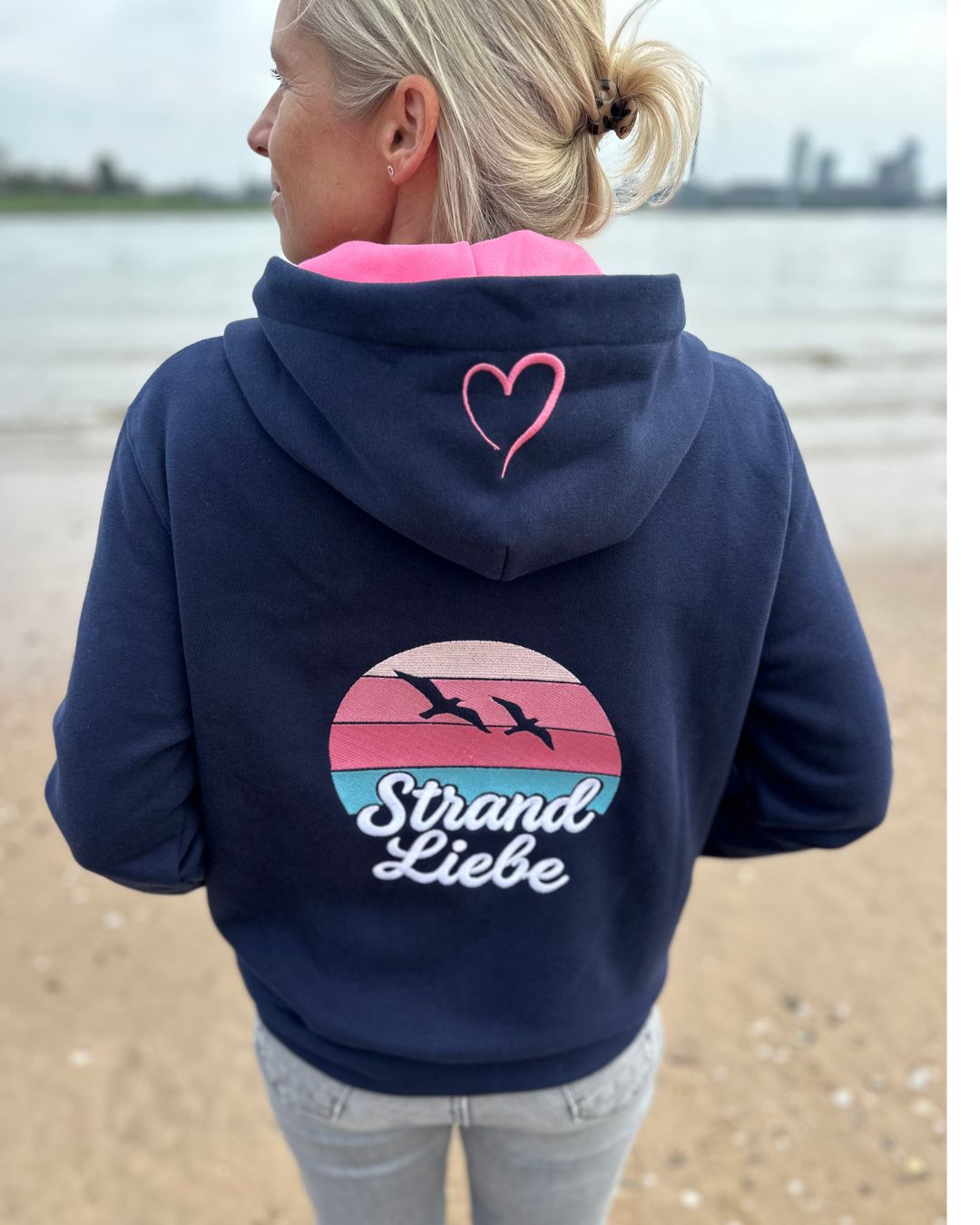 Herzlein® Sweatjacke "Strandliebe" in Navy Blau