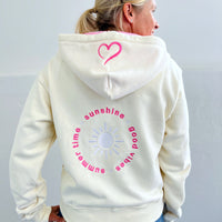 Herzlein Sweatjacke mit Kapuze und Reißverschluss aus Baumwolle Hoodie Kapuzenpullover für Damen Damenhoodie Herz Herzchen Summer Love in Creme