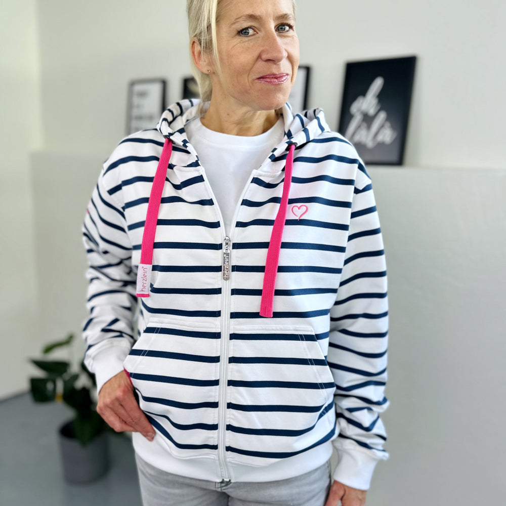 Herzlein® Sweatjacke "Freude" mit Streifen in Weiß