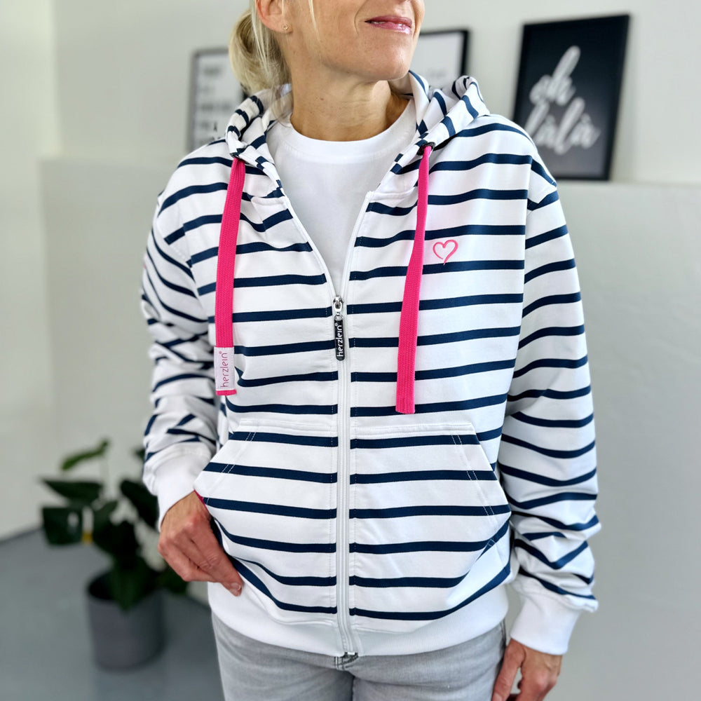 Herzlein® Sweatjacke "Freude" mit Streifen in Weiß