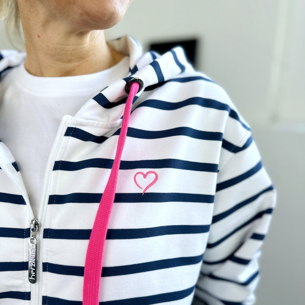 Herzlein® Sweatjacke "Freude" mit Streifen in Weiß