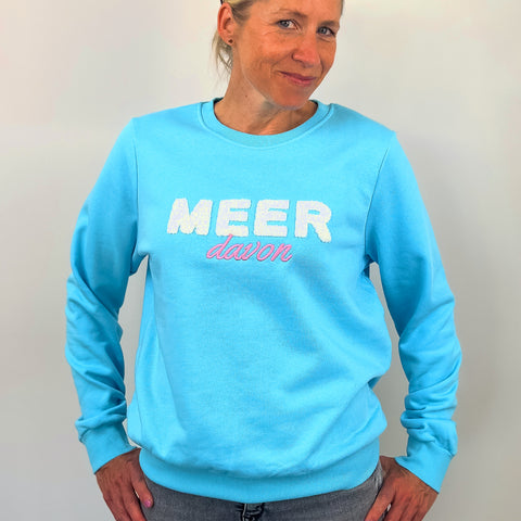 Herzlein® Sweatshirt aus Baumwolle Pullover für Damen Pulli mit Frottee Stick Meer Strand in Hell Blau