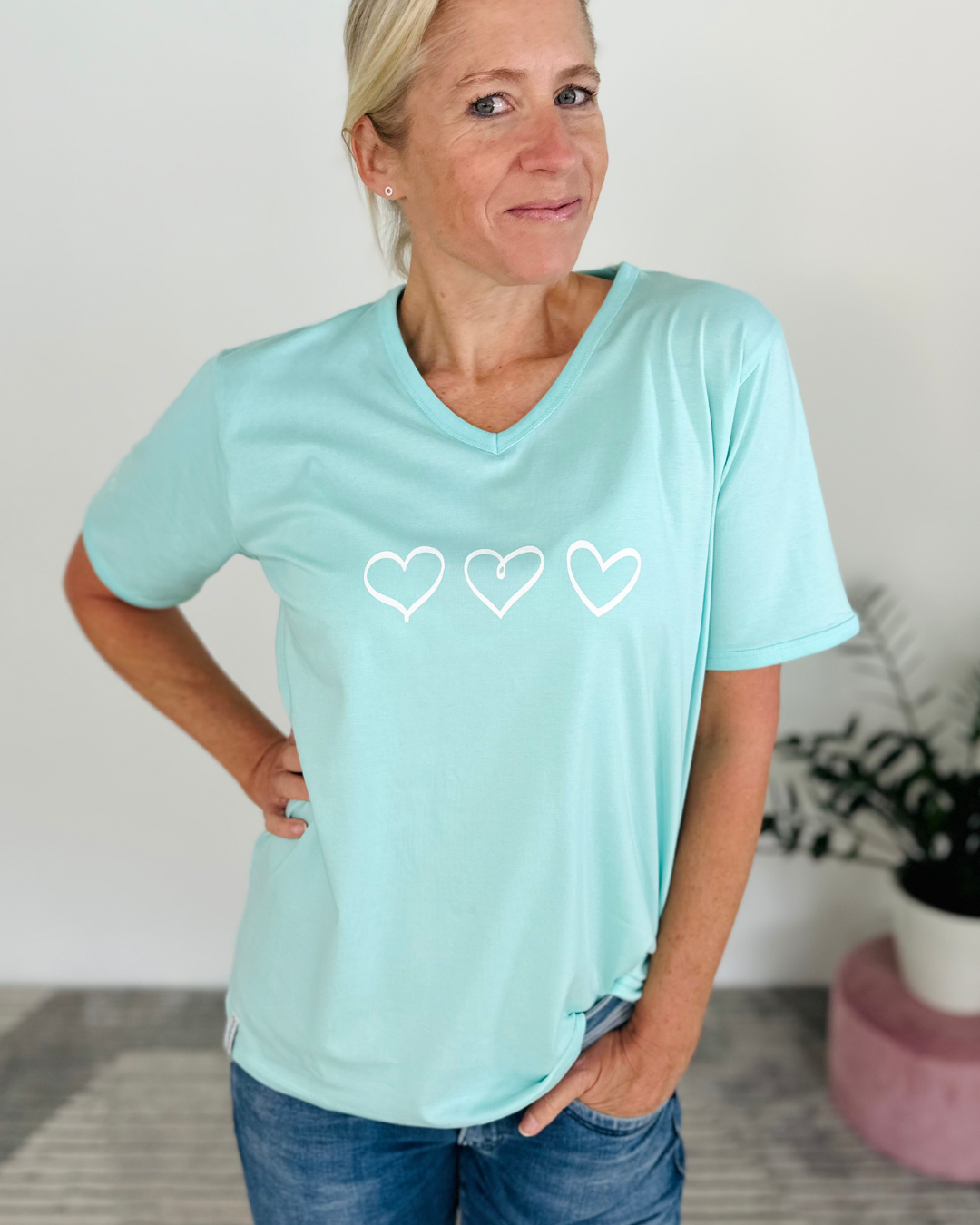 Herzlein® T-Shirt "Drei Herzen" in Mint