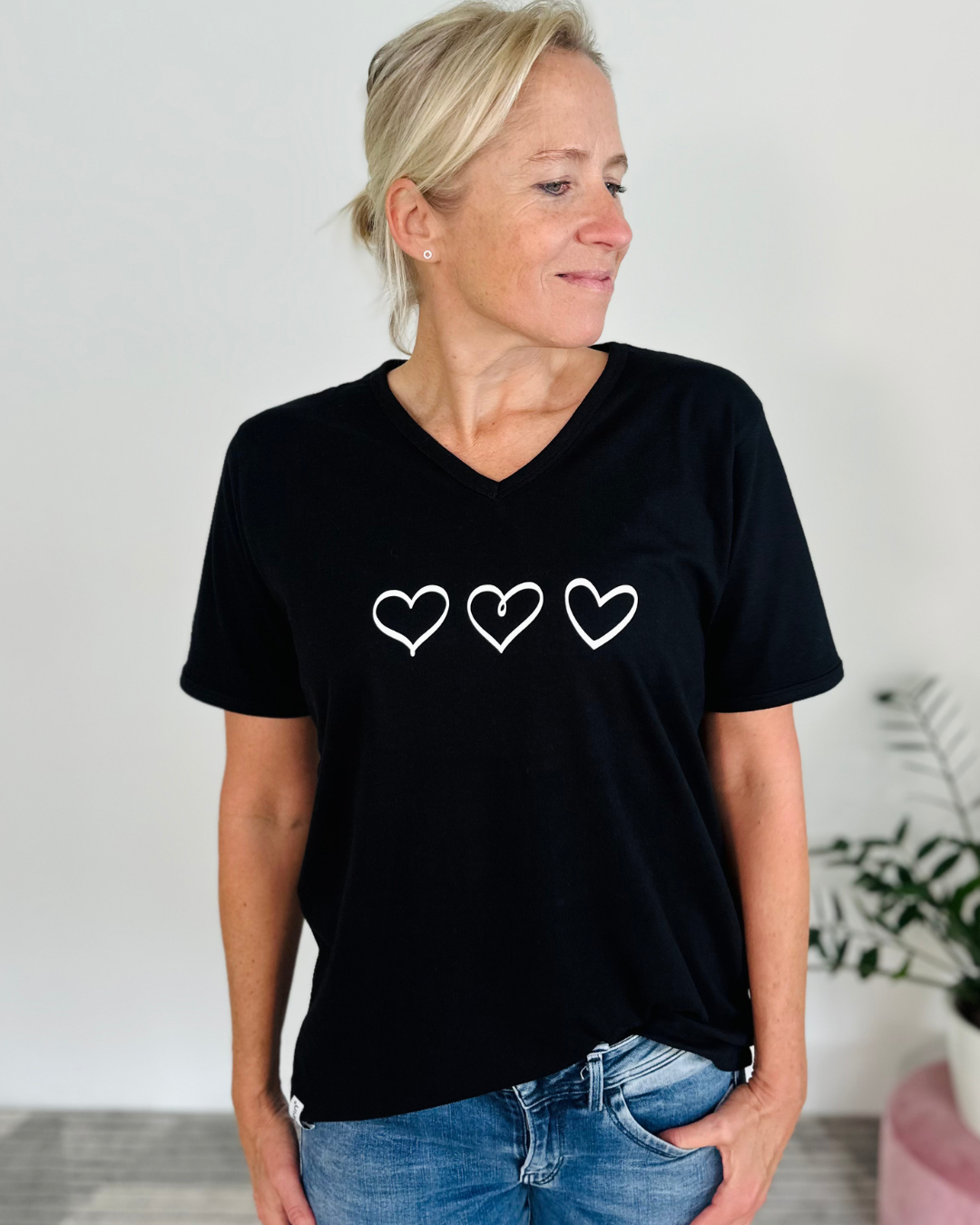 Herzlein® T-Shirt "Drei Herzen" in Schwarz