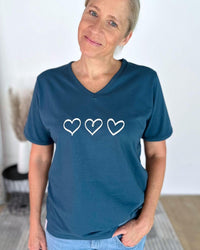  Herzlein® T-Shirt "Drei Herzen" in Petrol