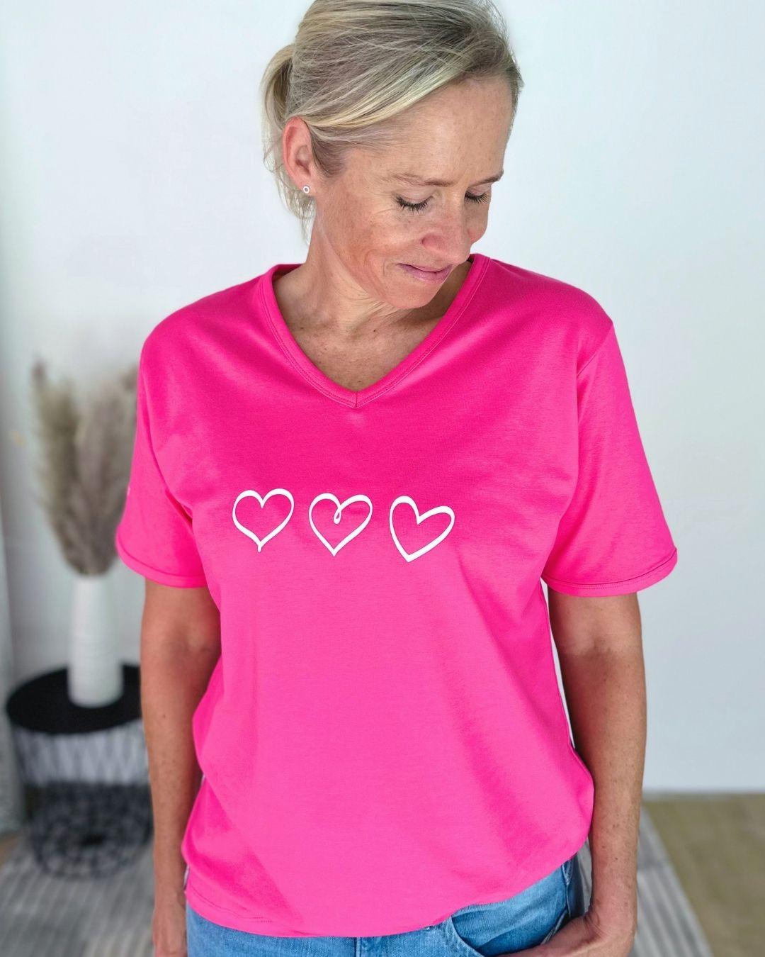 Herzlein® T-Shirt Drei Herzen in Pink