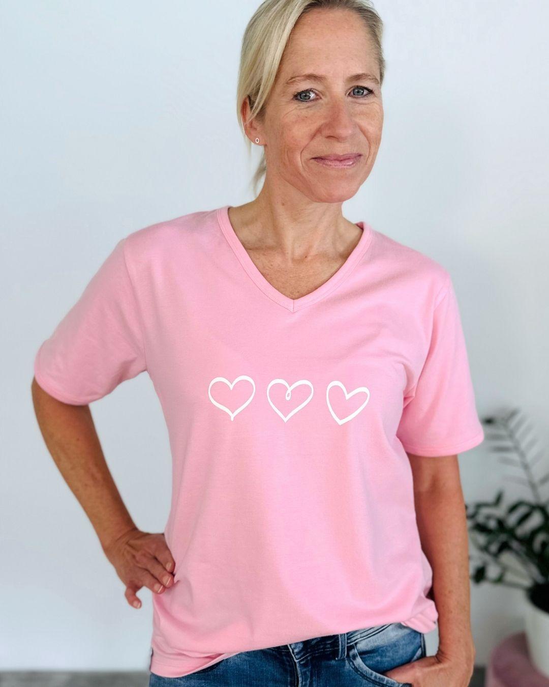 Herzlein® T-Shirt "Drei Herzen" in Rosa