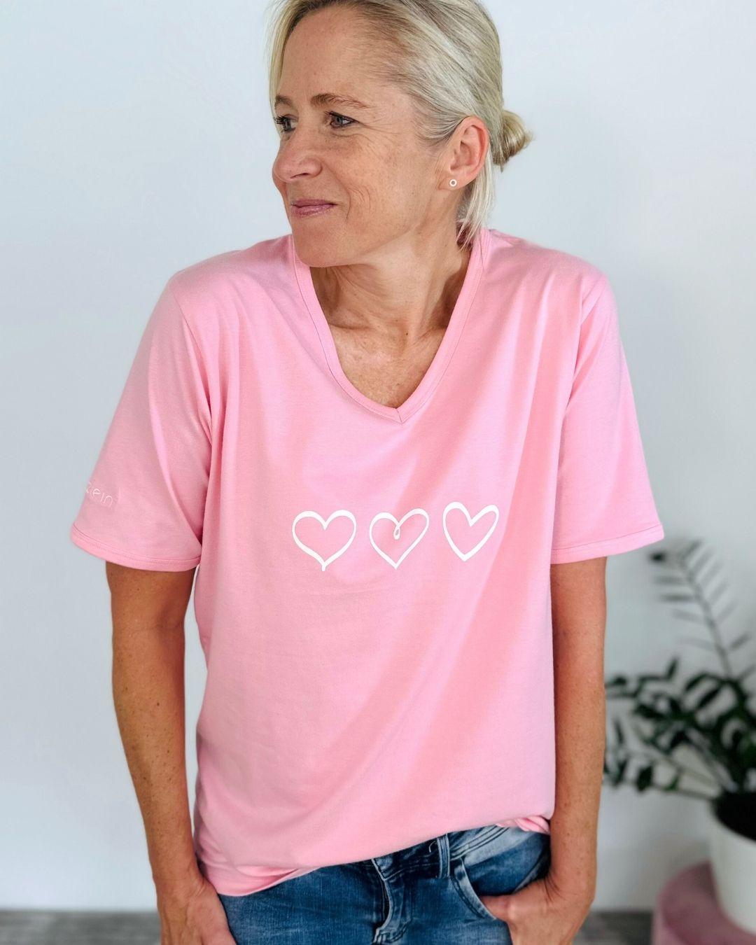 Herzlein® T-Shirt "Drei Herzen" in Rosa