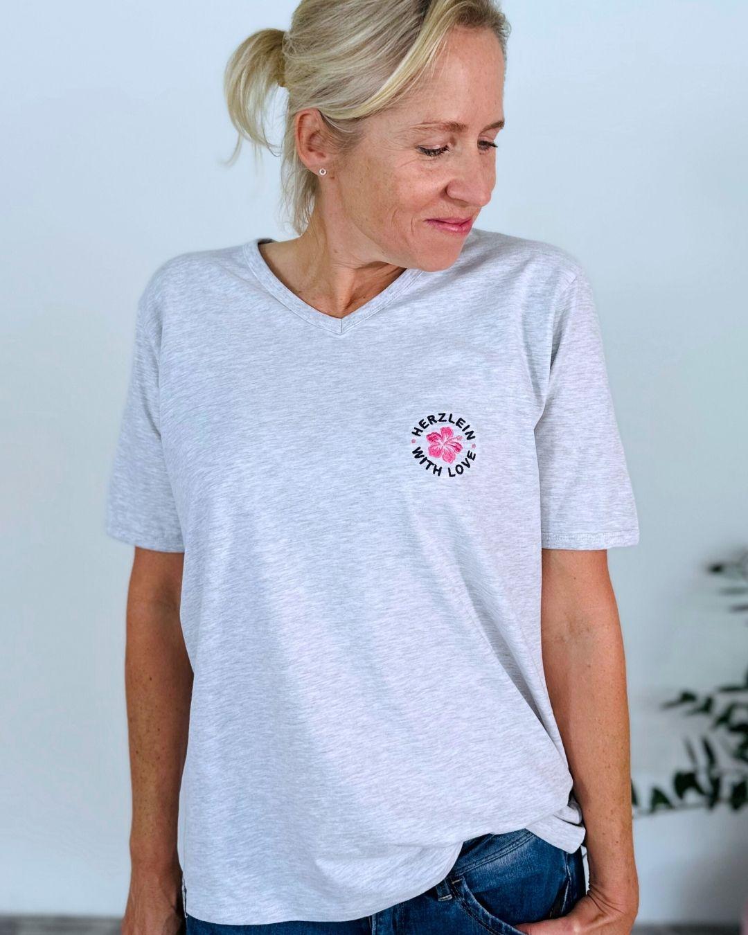 Herzlein® T-Shirt "Happy Life" in meliertem Grau