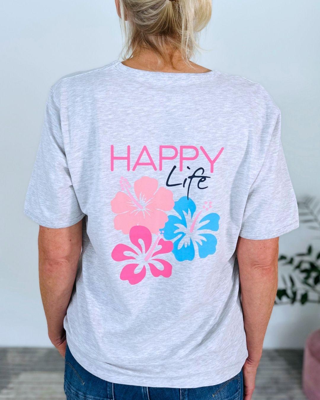 Herzlein® T-Shirt "Happy Life" in meliertem Grau