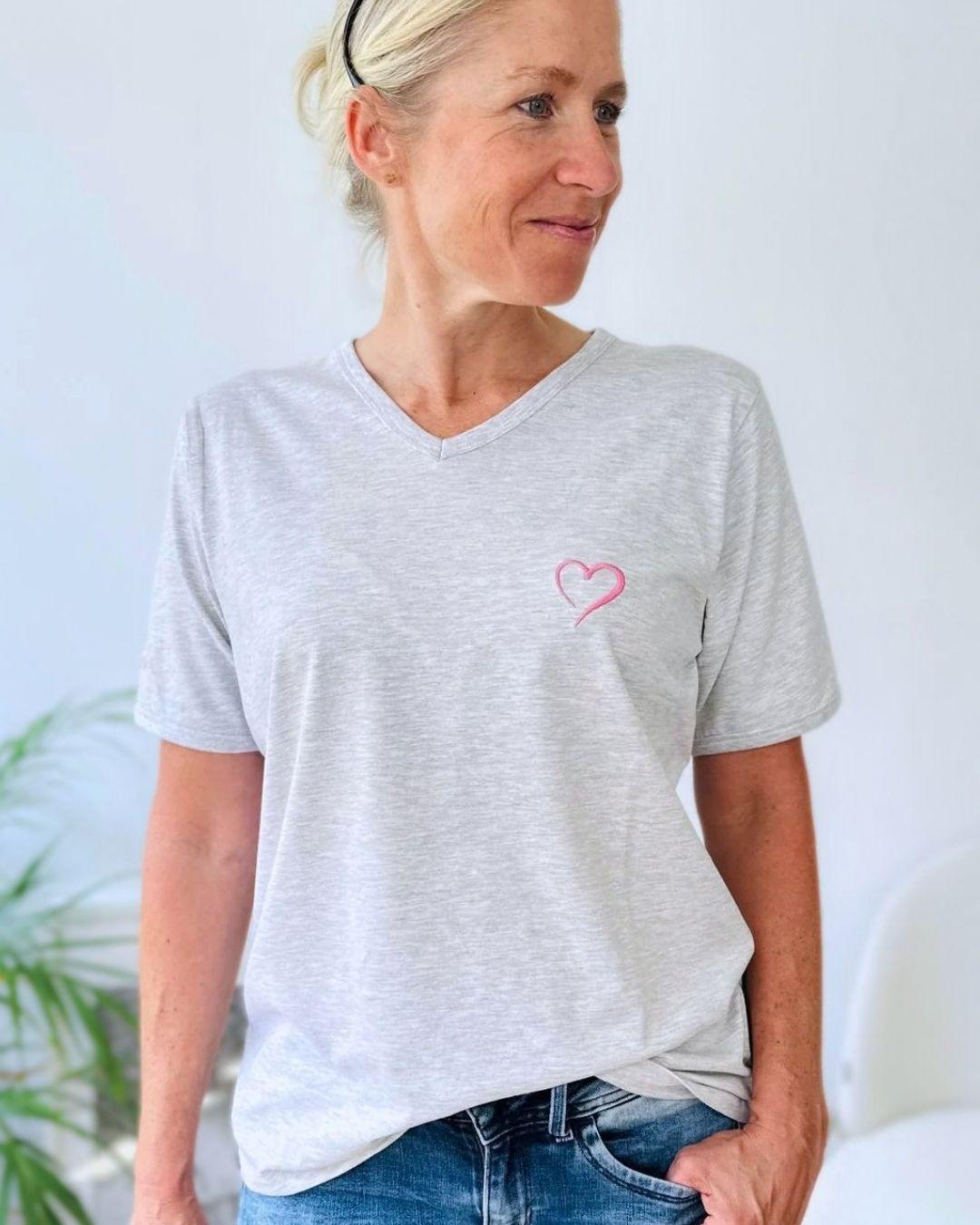 Herzlein® T-Shirt mit "Herzchen-Stick" in Grau meliert