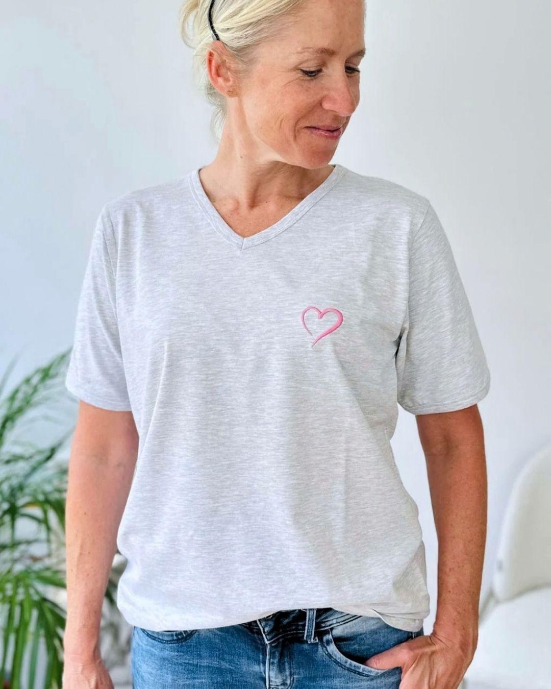 Herzlein® T-Shirt mit "Herzchen-Stick" in Grau meliert