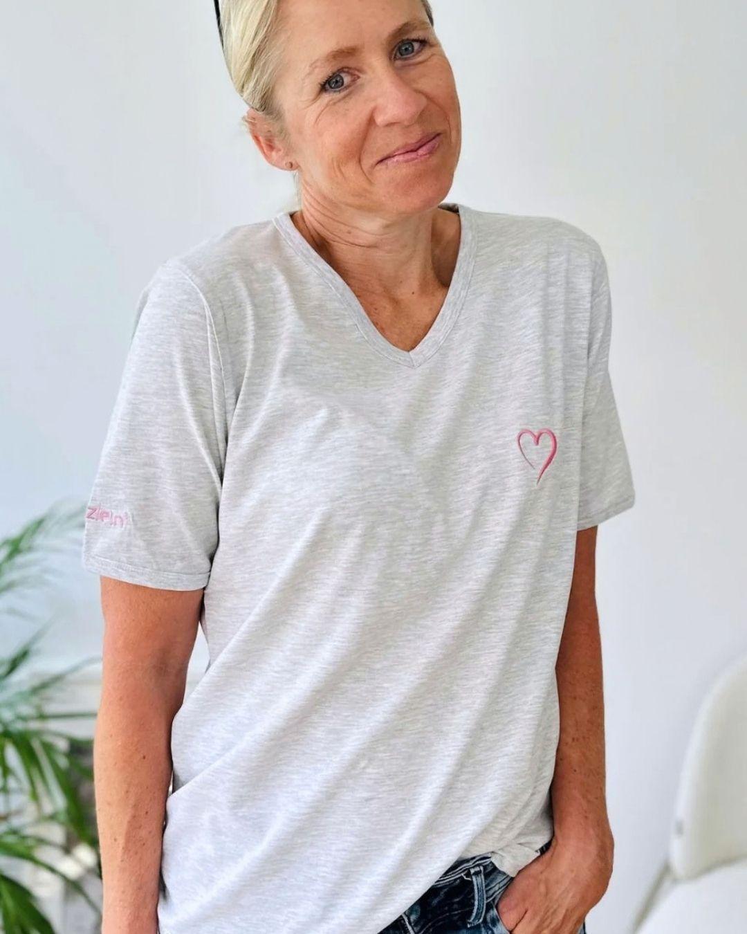 Herzlein® T-Shirt mit "Herzchen-Stick" in Grau meliert