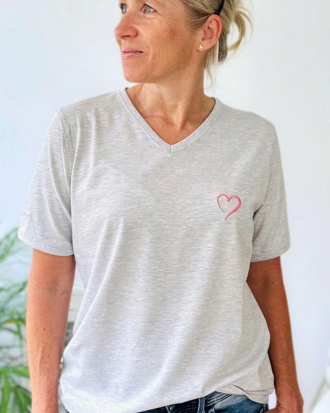 Herzlein® T-Shirt mit "Herzchen-Stick" in Grau meliert