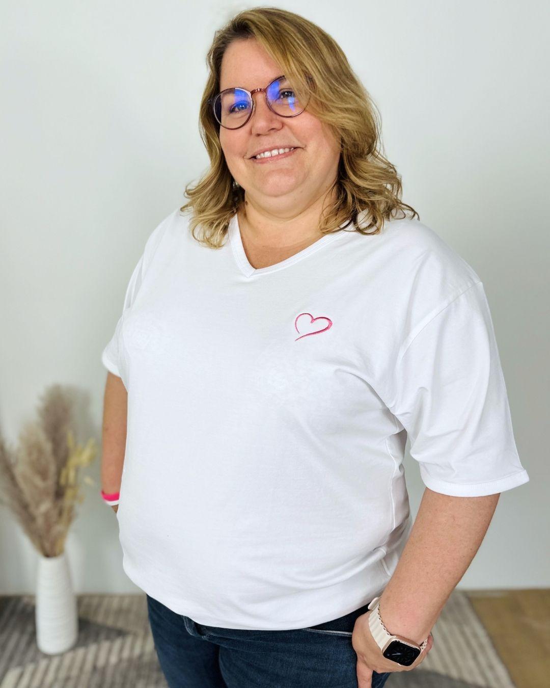 Herzlein® T-Shirt mit "Herzchen-Stick" in Weiß