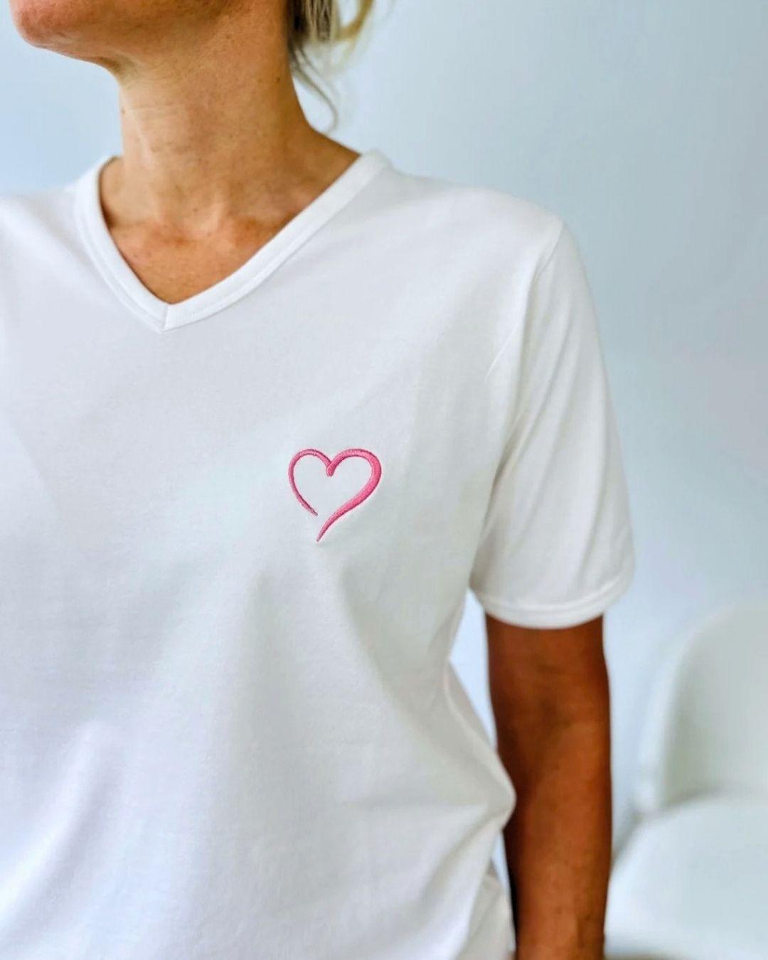 Herzlein® T-Shirt mit "Herzchen-Stick" in Weiß