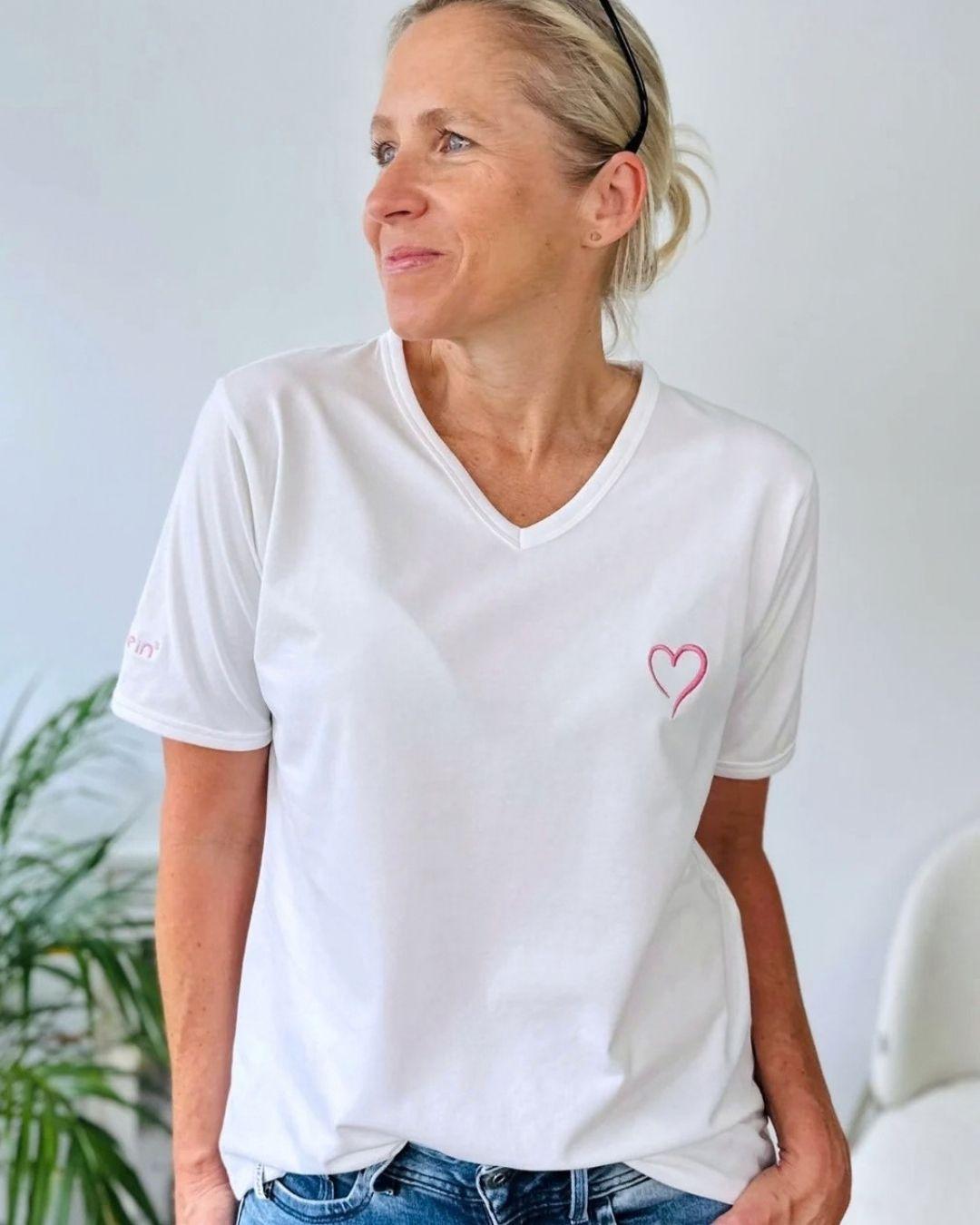 Herzlein® T-Shirt mit "Herzchen-Stick" in Weiß