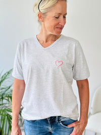 Herzlein® T-Shirt mit "Herzchen-Stick" in Grau meliert