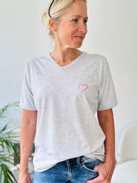 Herzlein® T-Shirt mit "Herzchen-Stick" in Grau meliert