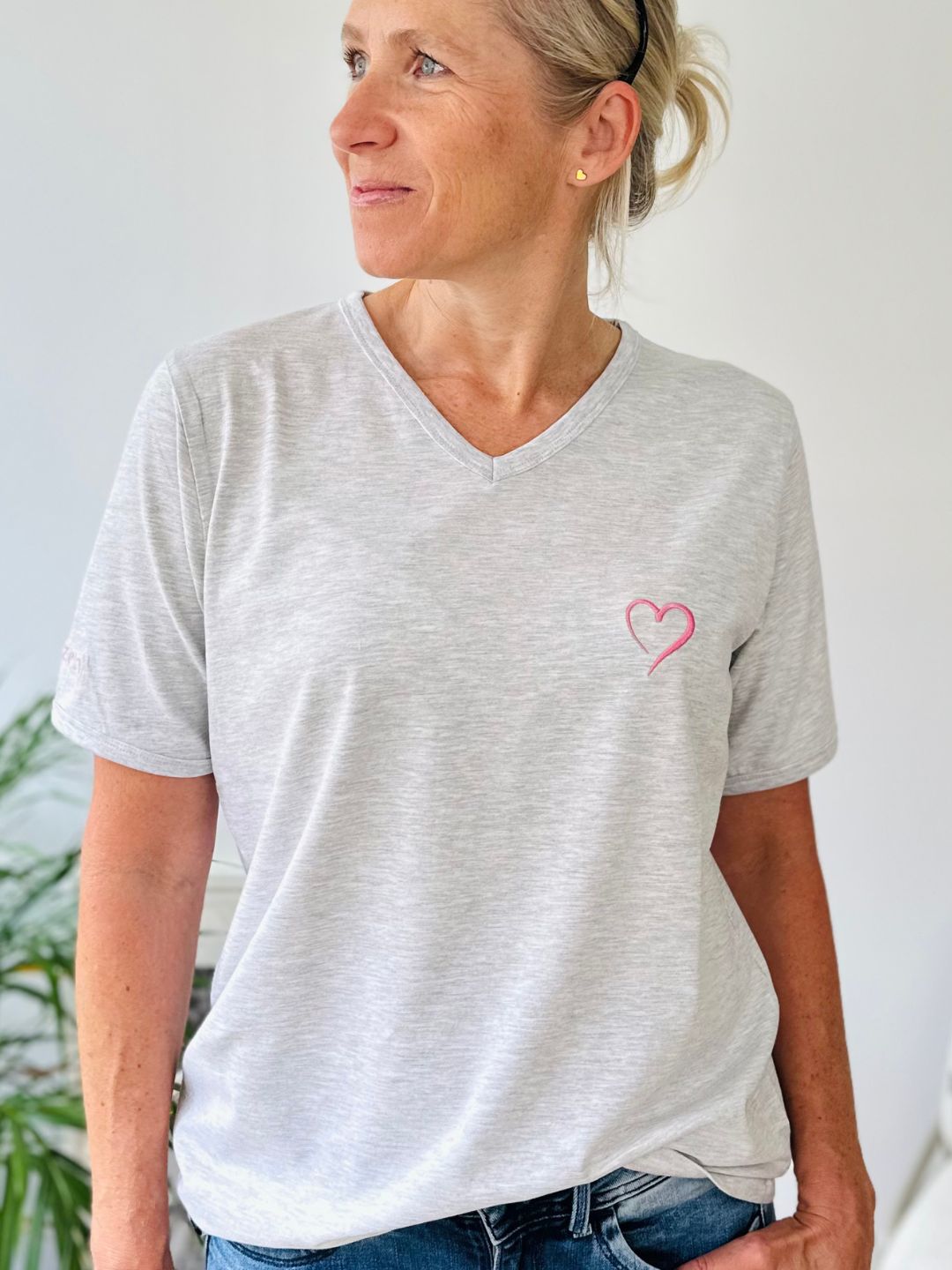 Herzlein® T-Shirt mit "Herzchen-Stick" in Grau meliert