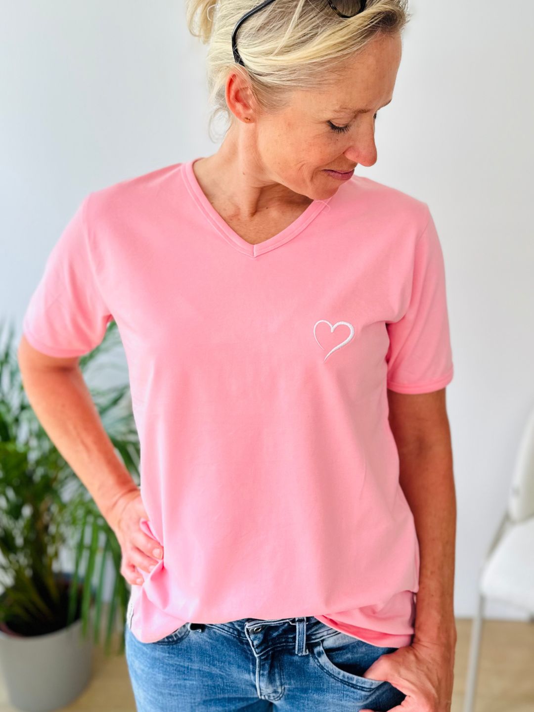 Herzlein® T-Shirt mit "Herzchen-Stick" in Coral