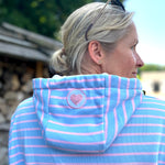 Herzlein® Hoodie mit Streifen Kapuzenpulli gestreifter Kapuzenpullover für Damen aus Baumwolle in den Farbe Hellblau und Rosa
