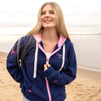 Herzlein Sweatjacke mit Kapuze und Reißverschluss aus Baumwolle Hoodie Kapuzenpullover für Damen Damenhoodie Ostsee Liebe in Navy Blau