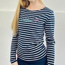 Herzlein® Longsleeve-Shirt gestreift in Navy Blau - Weiß "Meer"