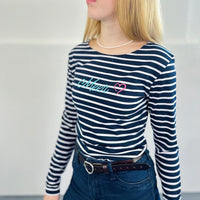 Herzlein® Longsleeve-Shirt gestreift in Navy Blau - Weiß "Meer"