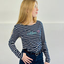 Herzlein® Longsleeve-Shirt gestreift in Navy Blau - Weiß "Meer"